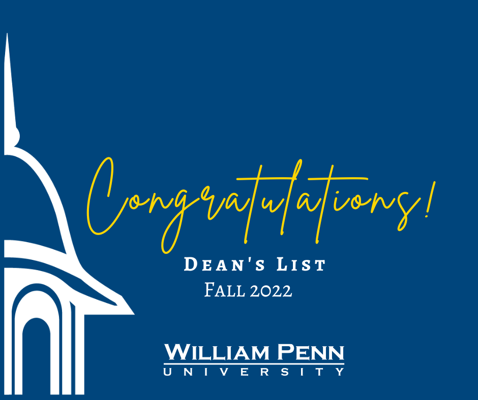 Dean's List Fall 2022 William Penn University